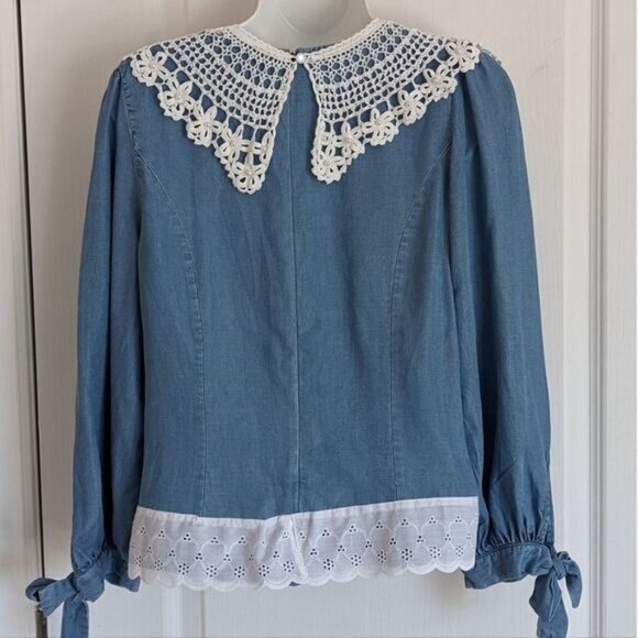 ZARA reworked denim blouse detachable crochet collar and lace edge Small @L - Picture 5 of 10